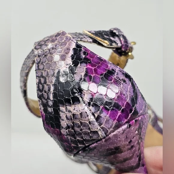 Coach Hayden Leather Violet Pink Blk Python Print Open Toe T-Strap Heels Size 7B - Picture 12 of 16